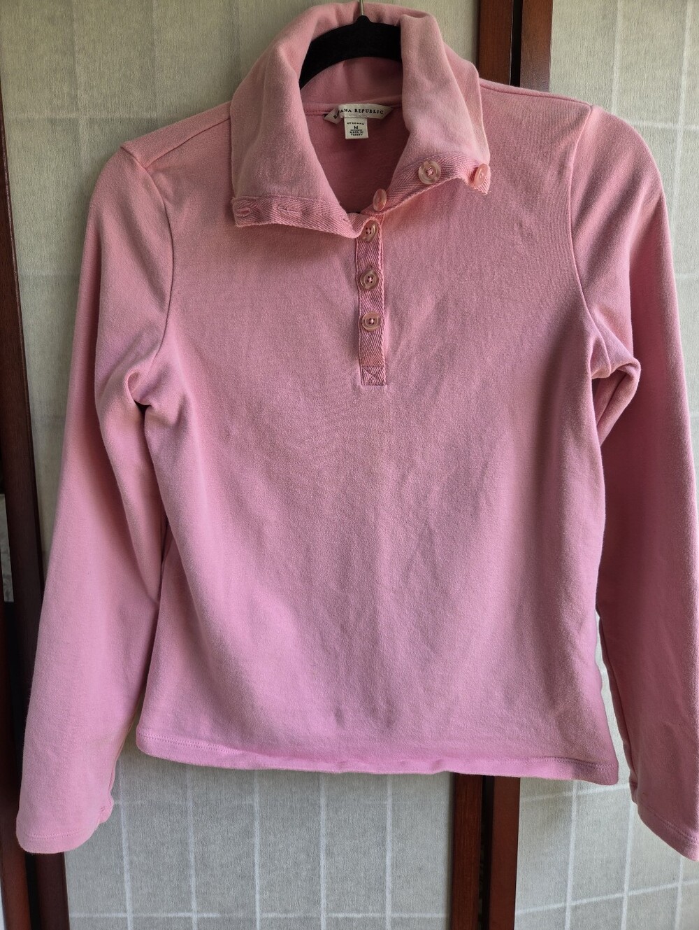 Banana Republic Pink Stretch Button Collared Henley Top Medium Y2K Preppy Casual